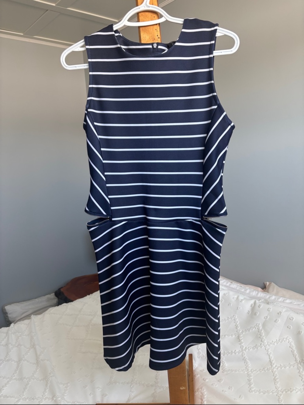 Navy & White Striped Sleeveless Dress